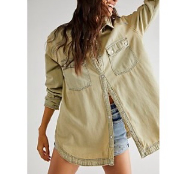Free People Westward Bound Vintage Denim Shirt! Vintage Green! - Picture 1 of 7
